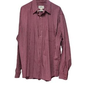 Eddie Bauer Mens XL Plaid Button Down Long Sleeve Shirt Burgundy Checkered